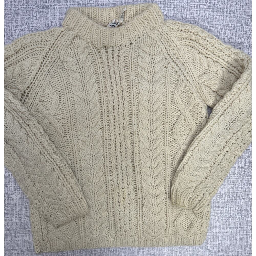 Vtg Sweater Bee Banff Italy Fisherman Sweater S Cable Knit Cream Pullover Soft